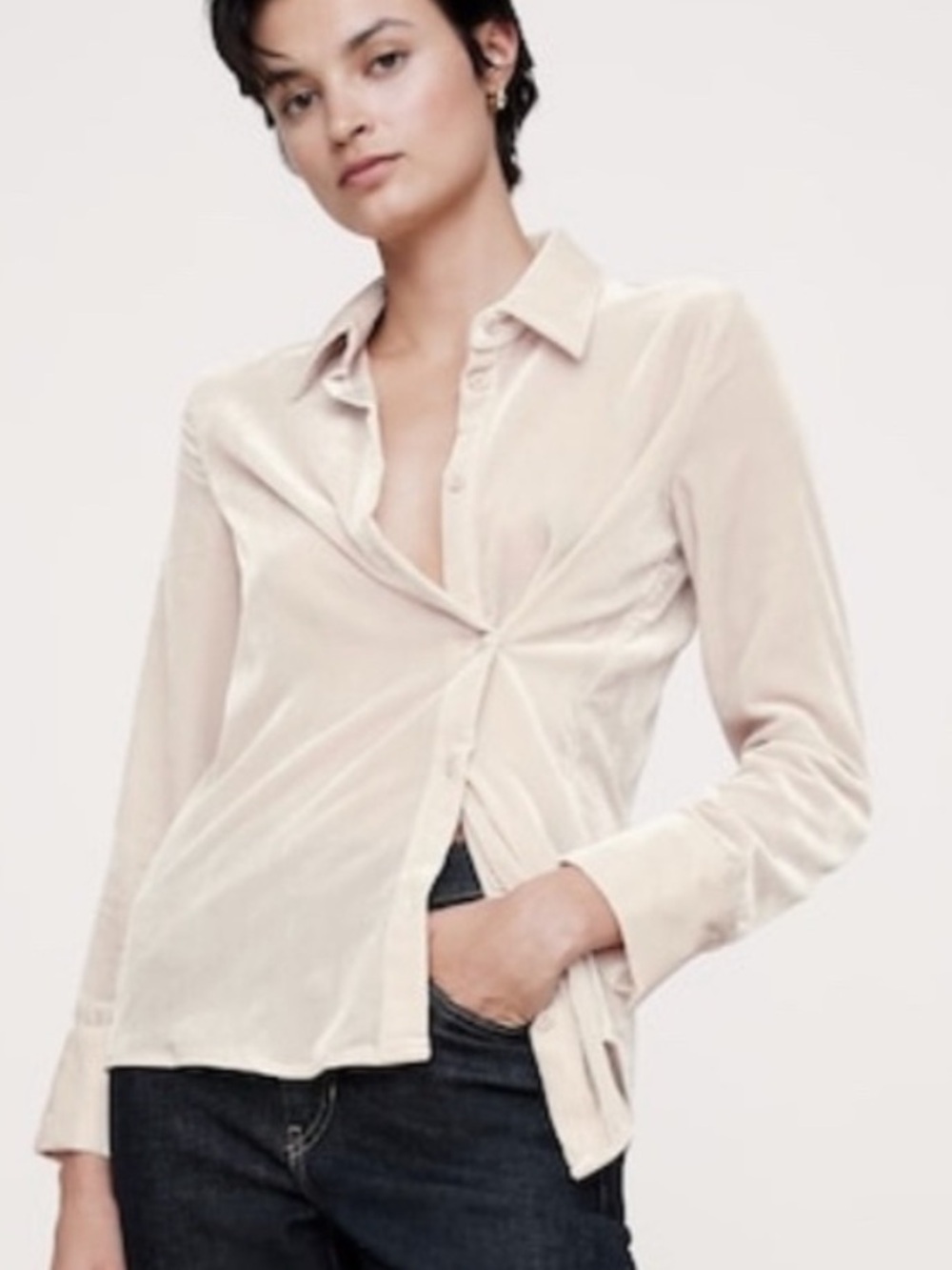 Banana Republic Light Cream Twist-Front Button-Down Shirt